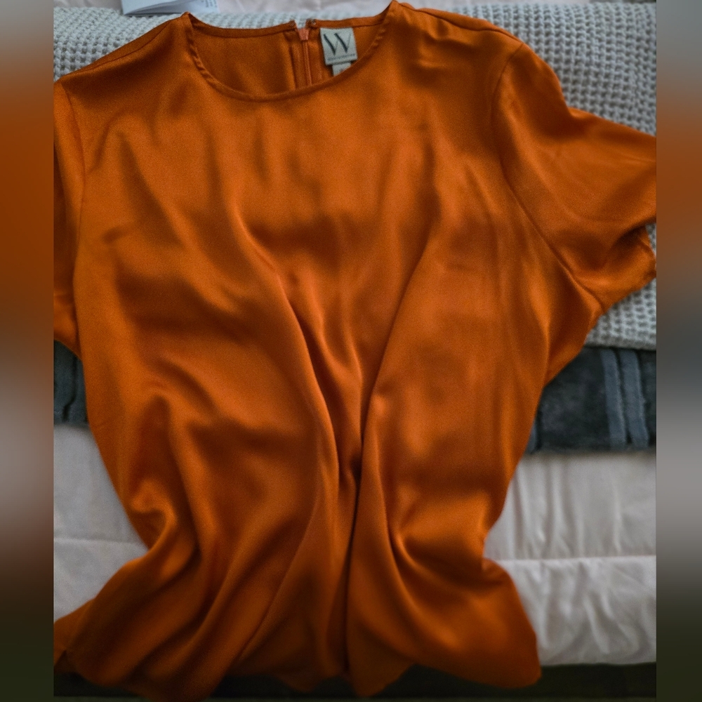 Satin Crewneck Blouse in Rich Orange